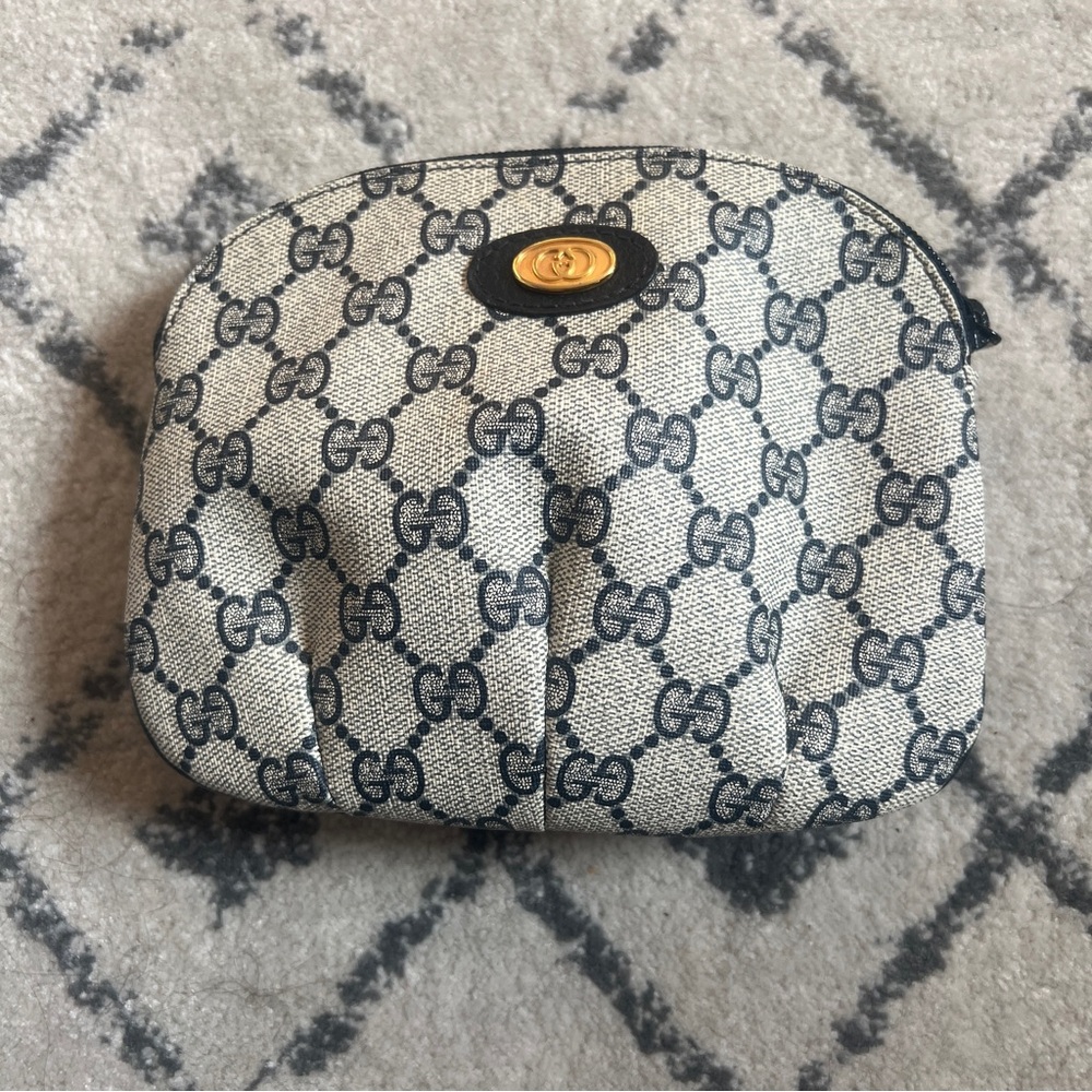 Vintage Gucci Blue Monogram Cosmetic Pouch